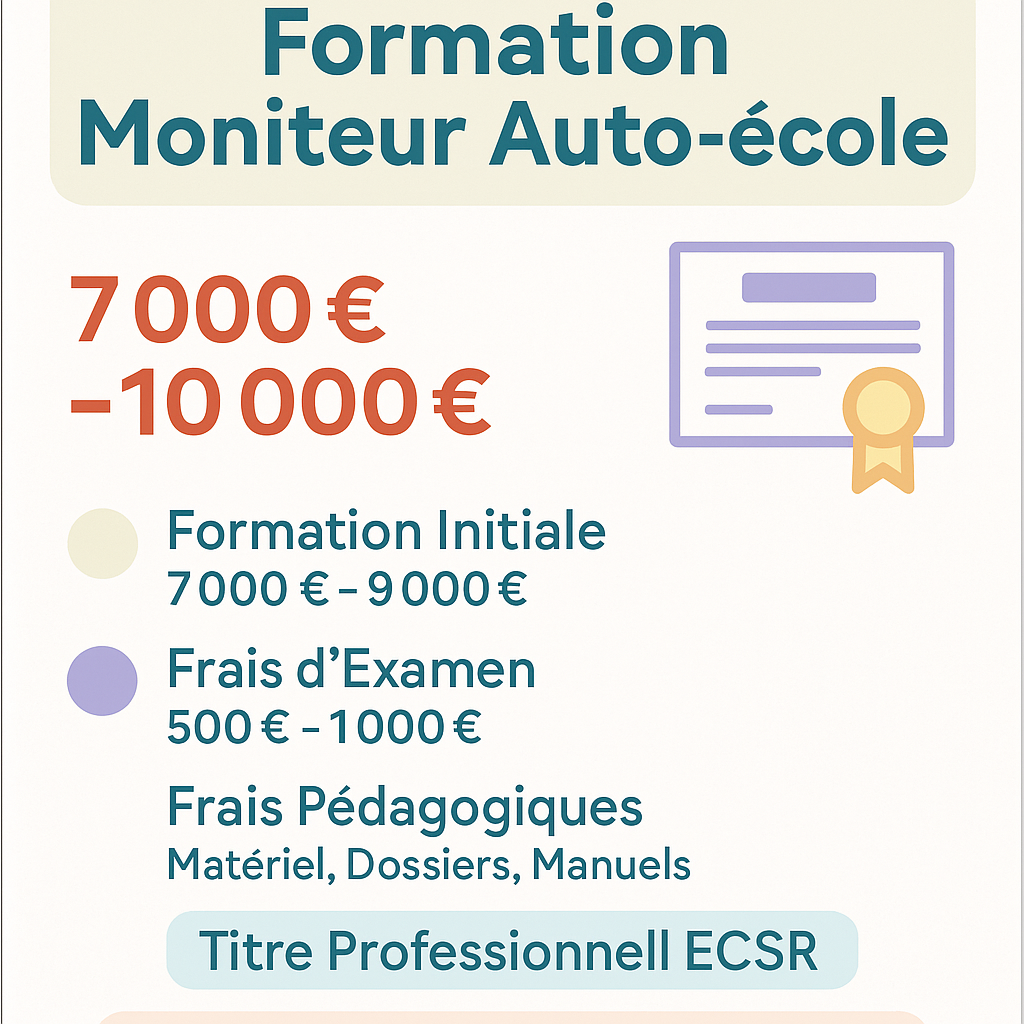 Quel est le prix moyen de la formation moniteur auto-école en France ?